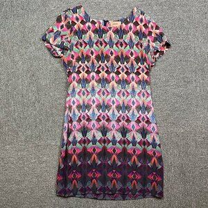 Kachel Anthropologie Geometric Rainbow Diamond Scope 100% Silk Shift Dress Sz 2